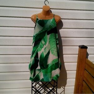 Green Leaf-Print Midi Slip Dress - Women